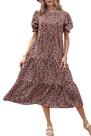 Vestido PRETTYGARDEN Boho Floral com Babados, Mangas Bufantes e Midi, Tamanho M Vestido PRETTYGARDEN Boho Floral com Babados, Mangas Bufantes e Midi, Tamanho M