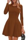 Vestido PRETTYGARDEN Caramelo de Manga Longa em Tricô Mini S