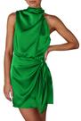 Vestido PRETTYGARDEN de Cetim Sem Mangas com Gola Alta e Cinto na Cintura M Vestido PRETTYGARDEN de Cetim Sem Mangas com Gola Alta e Cinto na Cintura M