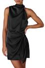 Vestido PRETTYGARDEN de Satén sin Mangas con Cuello Simulado y Cinturón en la Cintura, Talla M