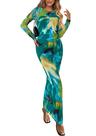 Vestido PRETTYGARDEN Estampado Verde Manga Longa Bodycon PP