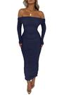 Vestido PRETTYGARDEN Feminino Azul Marinho Ombro a Ombro Maxi XL