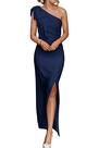 Vestido PRETTYGARDEN Feminino Ombro Único Longo Azul Marinho P
