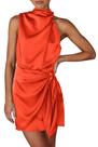 Vestido PRETTYGARDEN Feminino Pequeno Laranja em Cetim Sem Mangas com Amarração na Cintura