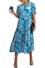 Vestido PRETTYGARDEN Floral Boho Midi com Mangas Bufantes Azul M Vestido PRETTYGARDEN Floral Boho Midi com Mangas Bufantes Azul M