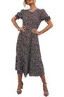 Vestido PRETTYGARDEN Floral Marrón Boho Midi con Mangas Puff Talla L Vestido PRETTYGARDEN Floral Marrón Boho Midi con Mangas Puff Talla L