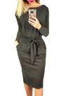 Vestido PRETTYGARDEN Justo com Amarração na Cintura Manga Longa Cinza Escuro G
