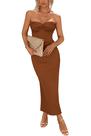 Vestido PRETTYGARDEN Longo sem alça com Nó Torcido Marrom XL