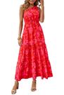 Vestido PRETTYGARDEN longo vermelho com um ombro só e detalhe de nó, sem mangas, tamanho M Vestido PRETTYGARDEN longo vermelho com um ombro só e detalhe de nó, sem mangas, tamanho M