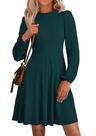 Vestido PRETTYGARDEN Manga Longa Tricô Canelado Verde Escuro P