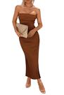 Vestido PRETTYGARDEN Marrón Strapless Bodycon Maxi XXL