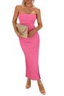 Vestido PRETTYGARDEN Maxi sem alça Justo com Fenda Lateral Rosa Chá P