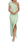 Vestido PRETTYGARDEN Maxi Verde com Ombro Único, Sem Mangas e Franzido, Tamanho S
