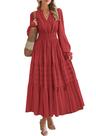 Vestido PRETTYGARDEN Maxi Vermelho para Convidada de Casamento Outono 2025 XXL Vestido PRETTYGARDEN Maxi Vermelho para Convidada de Casamento Outono 2025 XXL