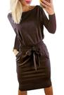 Vestido PRETTYGARDEN Médio Café Manga Longa com Cinto para Amarrar