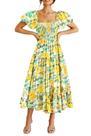Vestido PRETTYGARDEN Midi Amarillo Floral con Mangas Abullonadas Talla X-Large