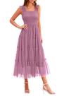 Vestido PRETTYGARDEN Midi de Tule Sem Mangas com Franzidos Roxo P