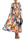 Vestido PRETTYGARDEN Midi Floral Aquarela Azul Manga Longa XXL Vestido PRETTYGARDEN Midi Floral Aquarela Azul Manga Longa XXL