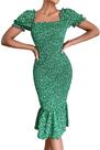 Vestido PRETTYGARDEN Midi Justo Floral Verde Tamanho Grande