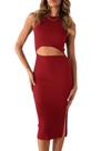 Vestido PRETTYGARDEN Midi Justo Vermelho com Recorte Grande
