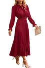 Vestido PRETTYGARDEN Midi Plissado Vinho Manga Longa Tamanho L Vestido PRETTYGARDEN Midi Plissado Vinho Manga Longa Tamanho L