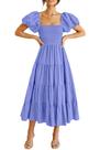 Vestido PRETTYGARDEN Midi Roxo com Mangas Bufantes e Decote Quadrado Tamanho L