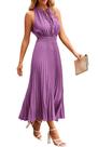 Vestido PRETTYGARDEN Midi Roxo Decote V Sem Mangas com Babados