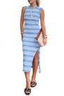 Vestido PRETTYGARDEN Midi sin mangas a rayas grandes azul y blanco