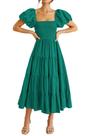 Vestido PRETTYGARDEN Midi Verde Escuro com Mangas Bufantes