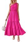 Vestido PRETTYGARDEN Nó Ombro Único Sem Mangas Maxi Rosa G