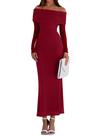 Vestido PRETTYGARDEN Ombro a Ombro Manga Longa Bodycon Maxi Vinho M Vestido PRETTYGARDEN Ombro a Ombro Manga Longa Bodycon Maxi Vinho M