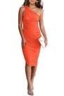 Vestido PRETTYGARDEN Ombro Único com Franzidos em Tule Laranja P