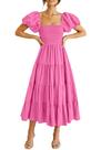 Vestido PRETTYGARDEN Rosa Claro con Mangas Abullonadas Midi XL