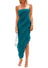 Vestido PRETTYGARDEN sem alça Longo com Babados Azul Lago - G