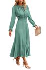 Vestido PRETTYGARDEN Swiss Dot Manga Longa Plissado Midi XXL Vestido PRETTYGARDEN Swiss Dot Manga Longa Plissado Midi XXL