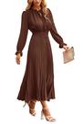 Vestido PRETTYGARDEN Swiss Dot Midi Plissado Manga Longa XL Vestido PRETTYGARDEN Swiss Dot Midi Plissado Manga Longa XL