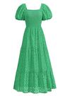 Vestido PRETTYGARDEN, verão 2025, ilhós, gola quadrada, manga folhada