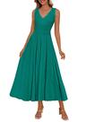 Vestido PRETTYGARDEN Verão 2026 com decote em V plissado verde midi
