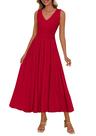 Vestido PRETTYGARDEN, verão 2026, decote em V, sem mangas, vermelho midi