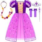 Vestido princesa Aolliya para meninas de manga folhada roxo de 3 a 10 anos
