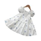 Vestido Princesa Com Estampa De Margaridas Brancas E Mangas Bufantes Para Meninas De 3 a 7 Anos,