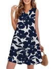 Vestido QACOHU sem mangas A-line Mini Beach Azul Branco Feminino