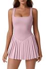 Vestido QINSEN Vestido de tênis plissado feminino rosa XS