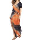 Vestido que combina com decote em V, casual, solto, manga curta, maxi com bolso