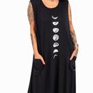 Vestido Regata Estampa Fases Lua Longo Bolsos Feminino
