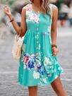 Vestido regata sem mangas estampado floral feminino, decoração elegante de botão, roupas plus size