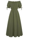 Vestido renascentista escarlate, verde escuro, sem ombros, feminino