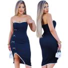 Vestido Ribana Feminino sem alça Detalhe de Laço Fenda Lateral Comprido Tubinho Canelado