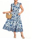 Vestido RITERA Plus Size 2X para mulheres azul/branco Floral Maxi Vestido RITERA Plus Size 2X para mulheres azul/branco Floral Maxi