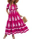 Vestido RITERA Plus Size Boho Summer Maxi Hot Pink 2X para mulheres Vestido RITERA Plus Size Boho Summer Maxi Hot Pink 2X para mulheres